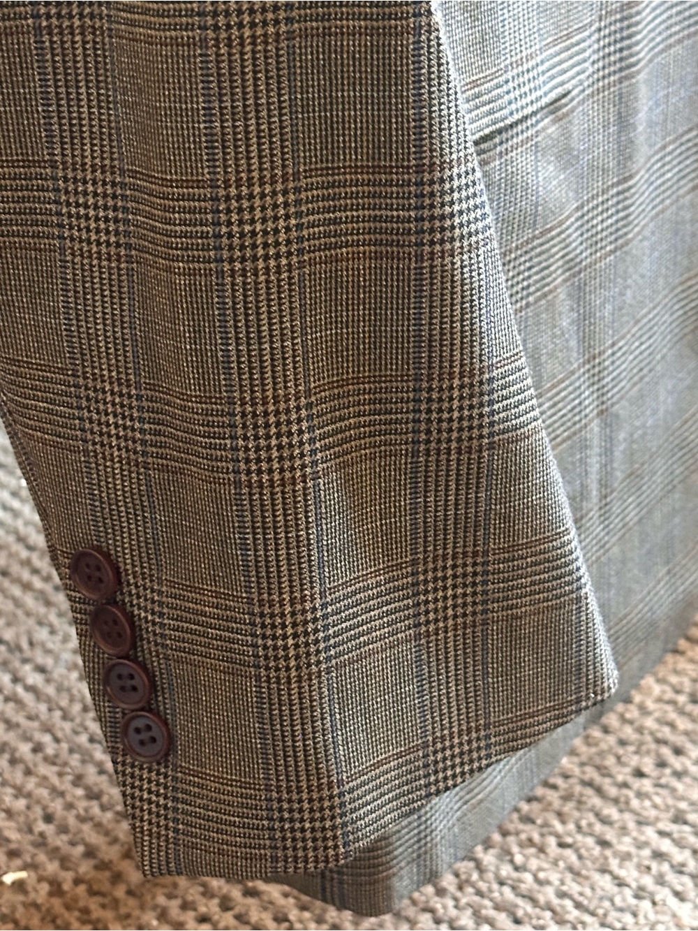 Canali Saks Fifth Avenue Glen Plaid Brown Tan Navy Men’s Sports Coat Size 44 L - Picture 12 of 13